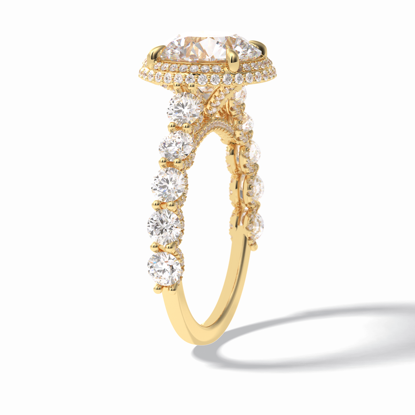 3.0 CT Round Cut Double Halo & Pave Style Moissanite Engagement Rings