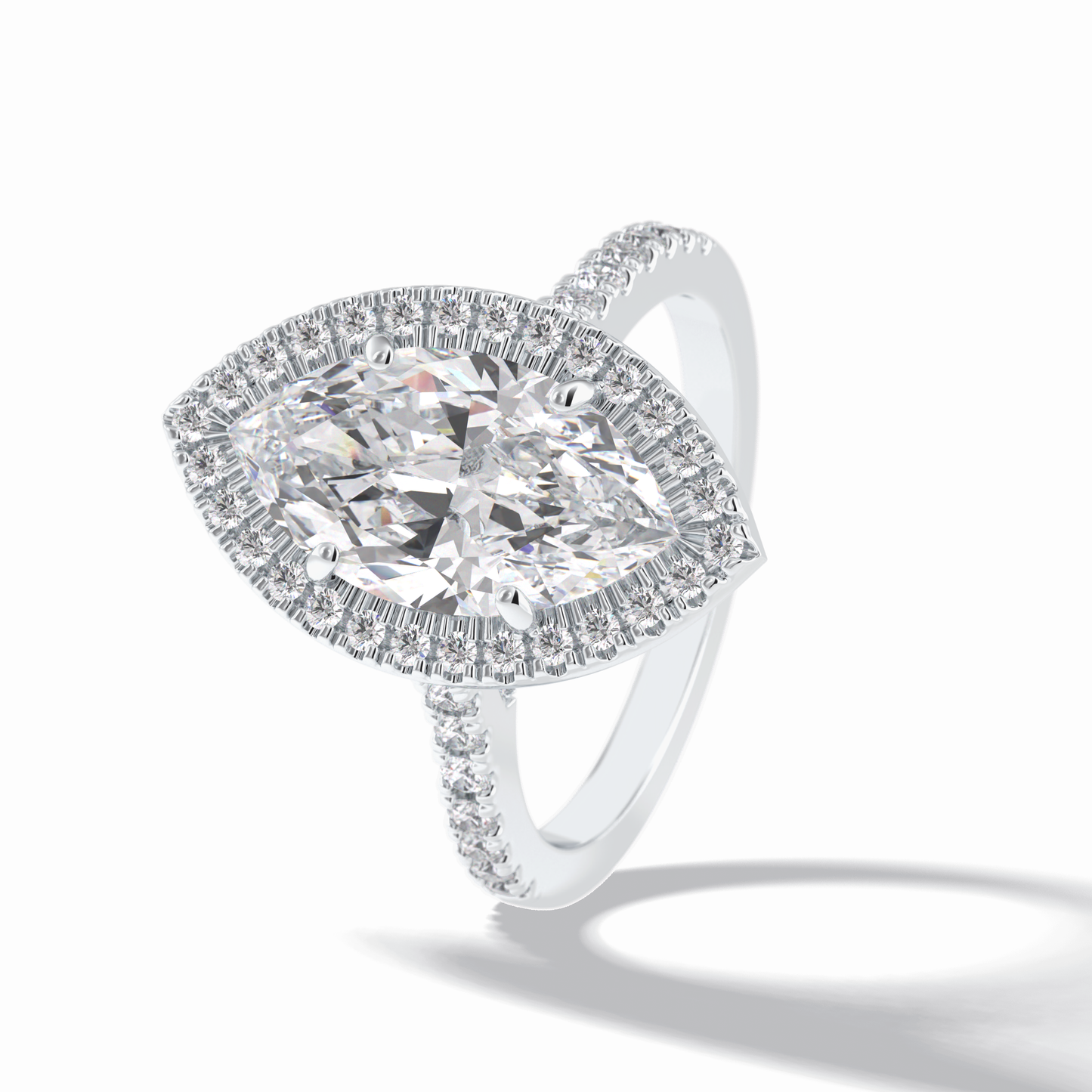 2.50 CT Marquise Cut Halo & Pave Style Moissanite Engagement Ring 6