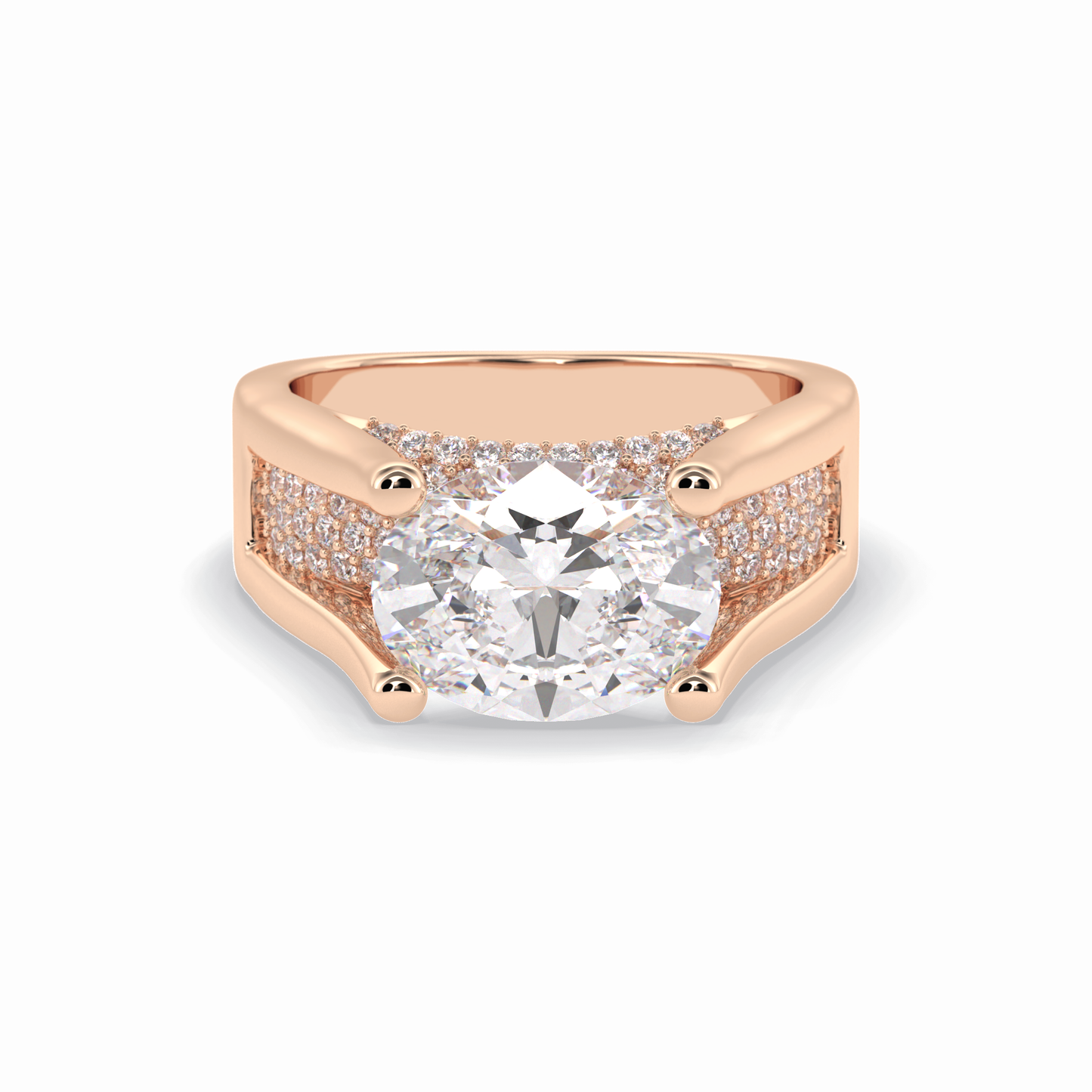 3.0 CT Oval Cut Pave Style Moissanite Engagement Rings
