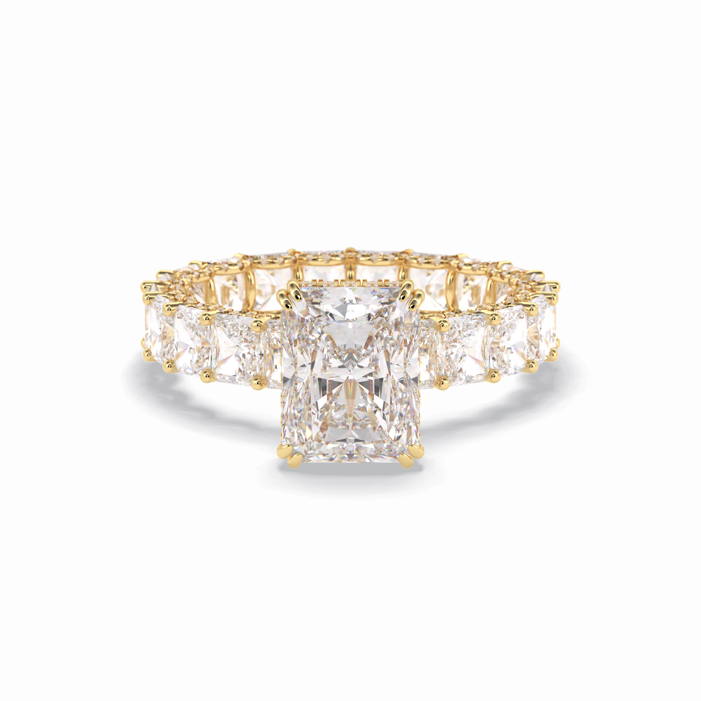 3.0 CT Radiant Cut Pave & Hidden Halo Style Moissanite Engagement Rings