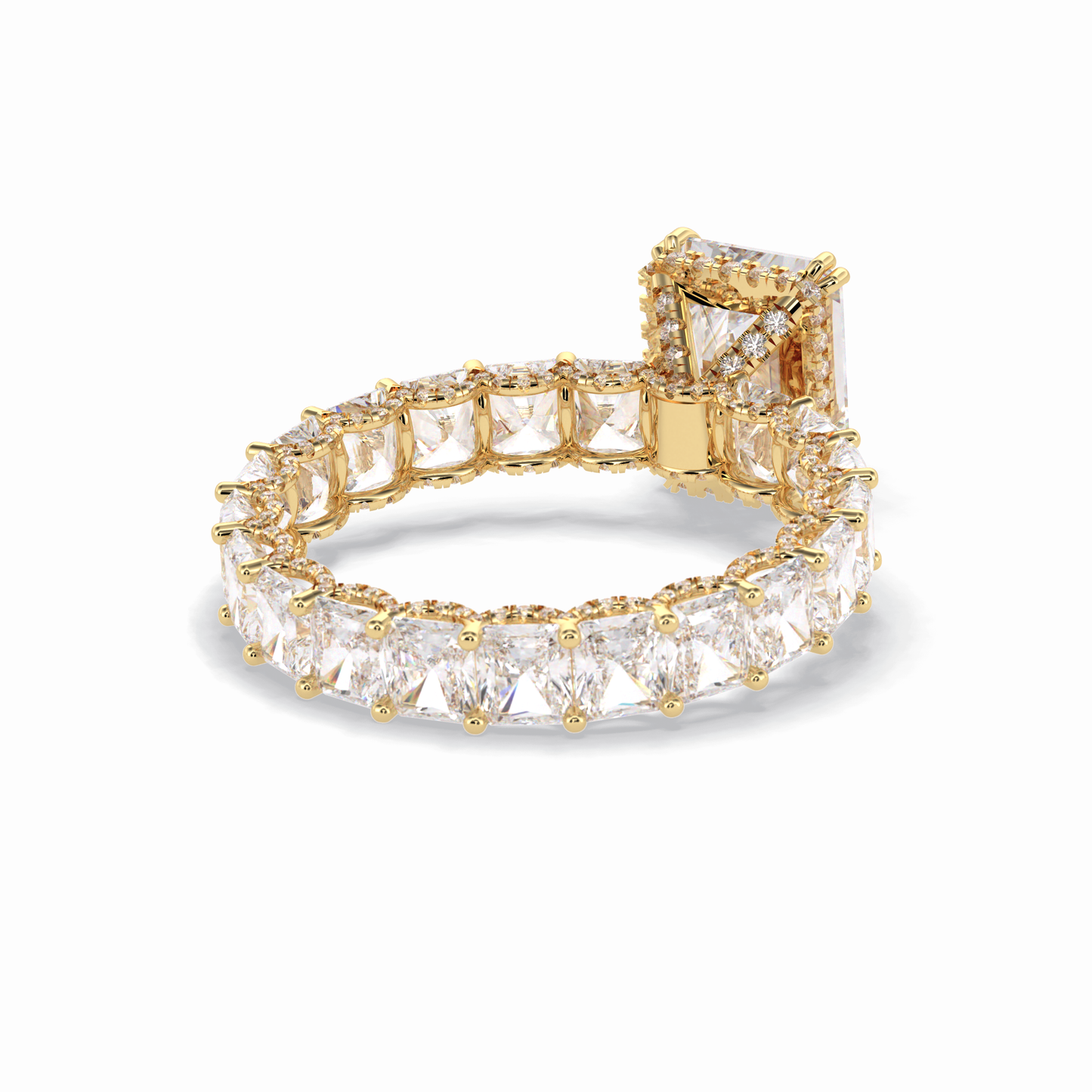 3.0 CT Radiant Cut Pave & Hidden Halo Style Moissanite Engagement Rings
