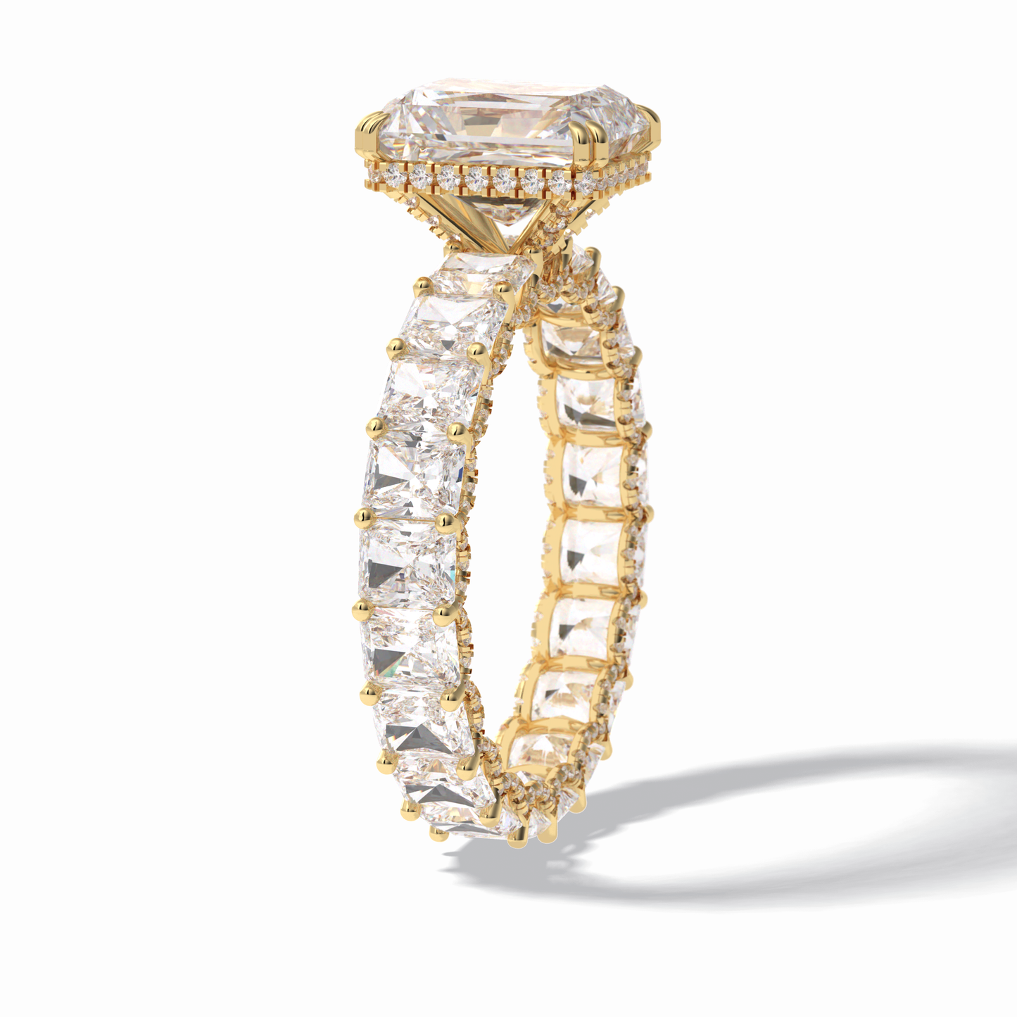 3.0 CT Radiant Cut Pave & Hidden Halo Style Moissanite Engagement Rings