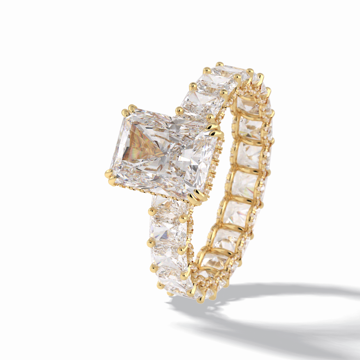 3.0 CT Radiant Cut Pave & Hidden Halo Style Moissanite Engagement Rings