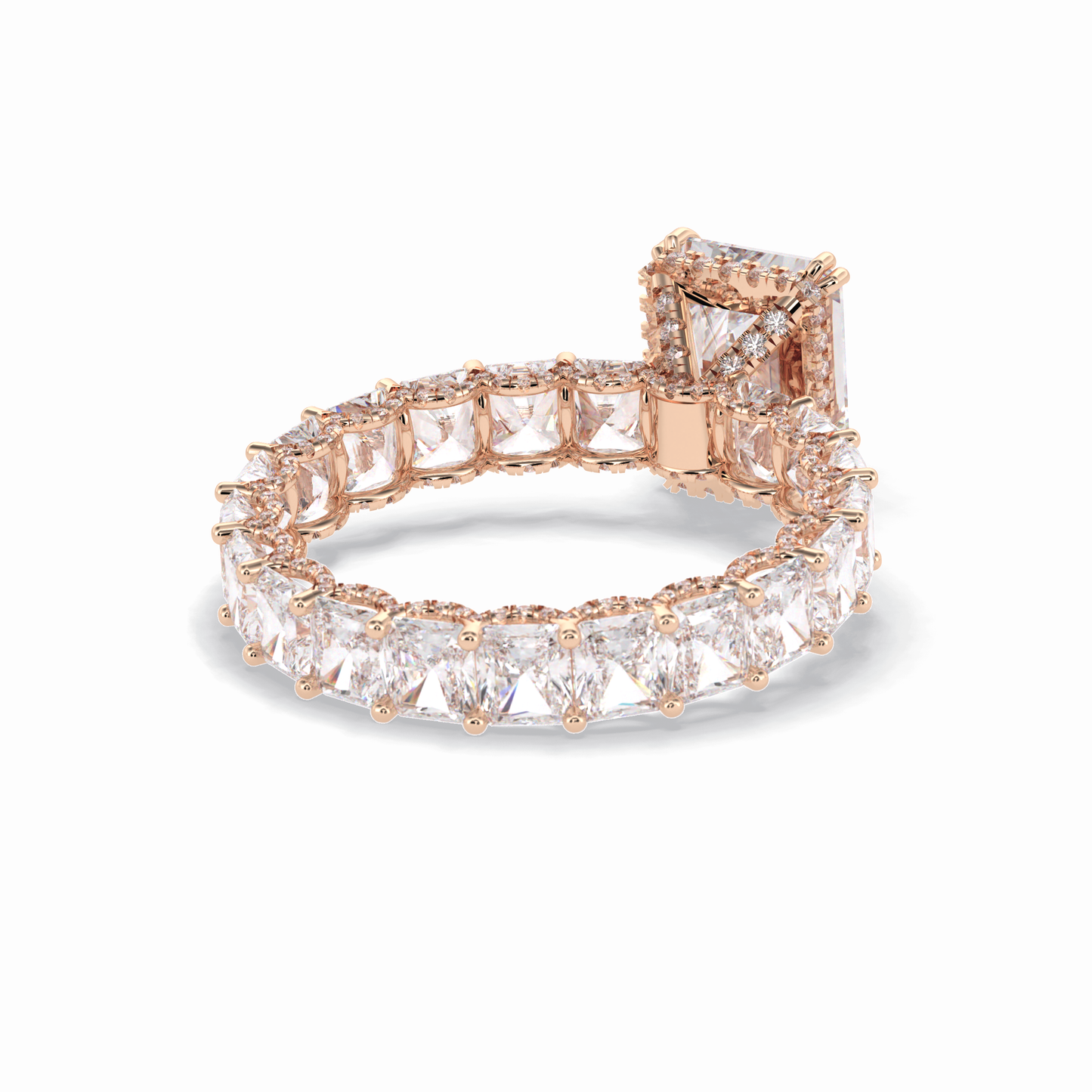 3.0 CT Radiant Cut Pave & Hidden Halo Style Moissanite Engagement Rings