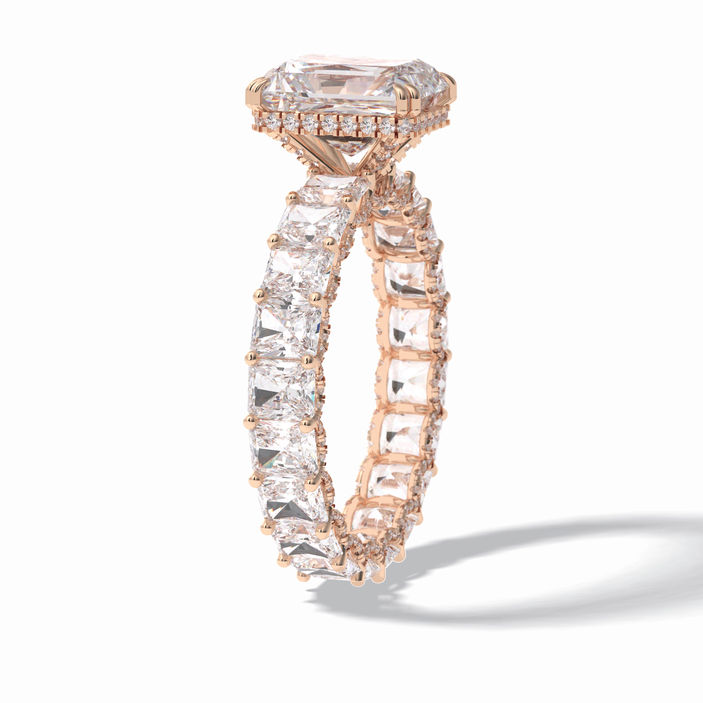 3.0 CT Radiant Cut Pave & Hidden Halo Style Moissanite Engagement Rings