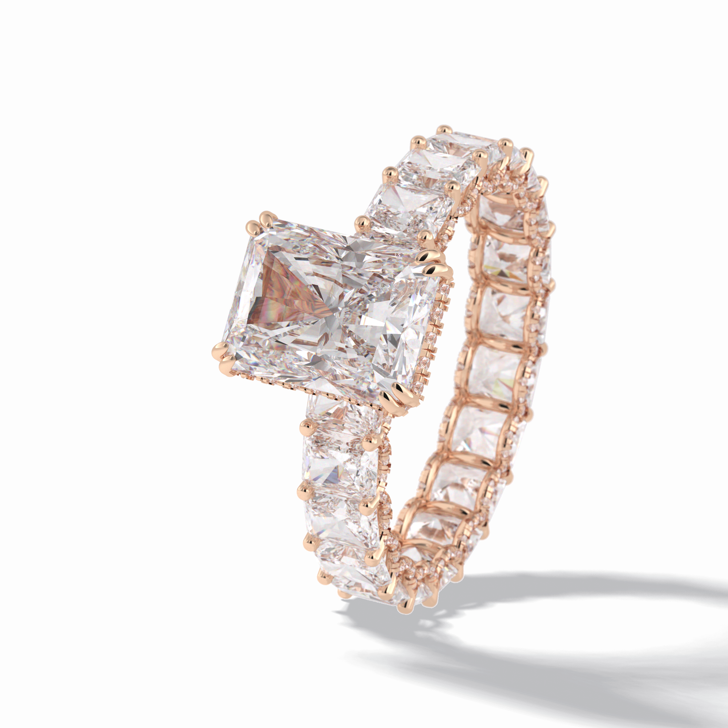3.0 CT Radiant Cut Pave & Hidden Halo Style Moissanite Engagement Rings