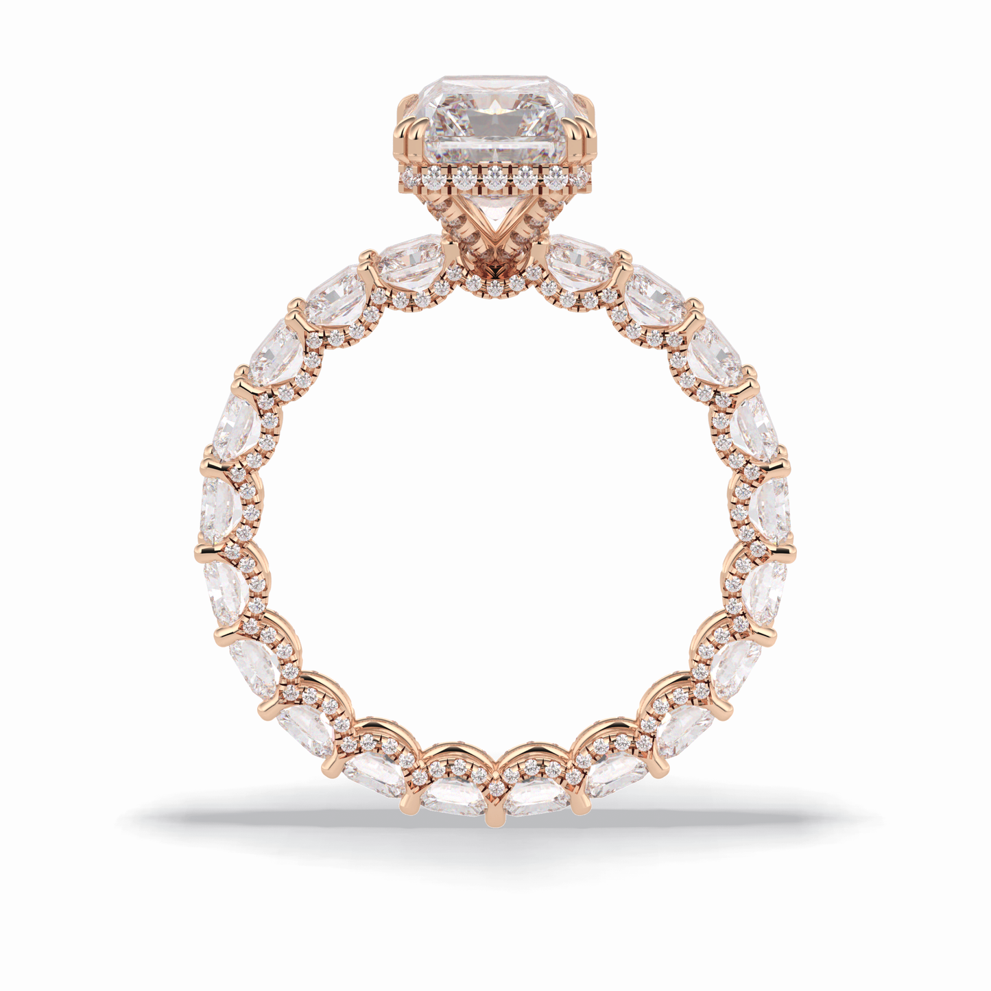 3.0 CT Radiant Cut Pave & Hidden Halo Style Moissanite Engagement Rings