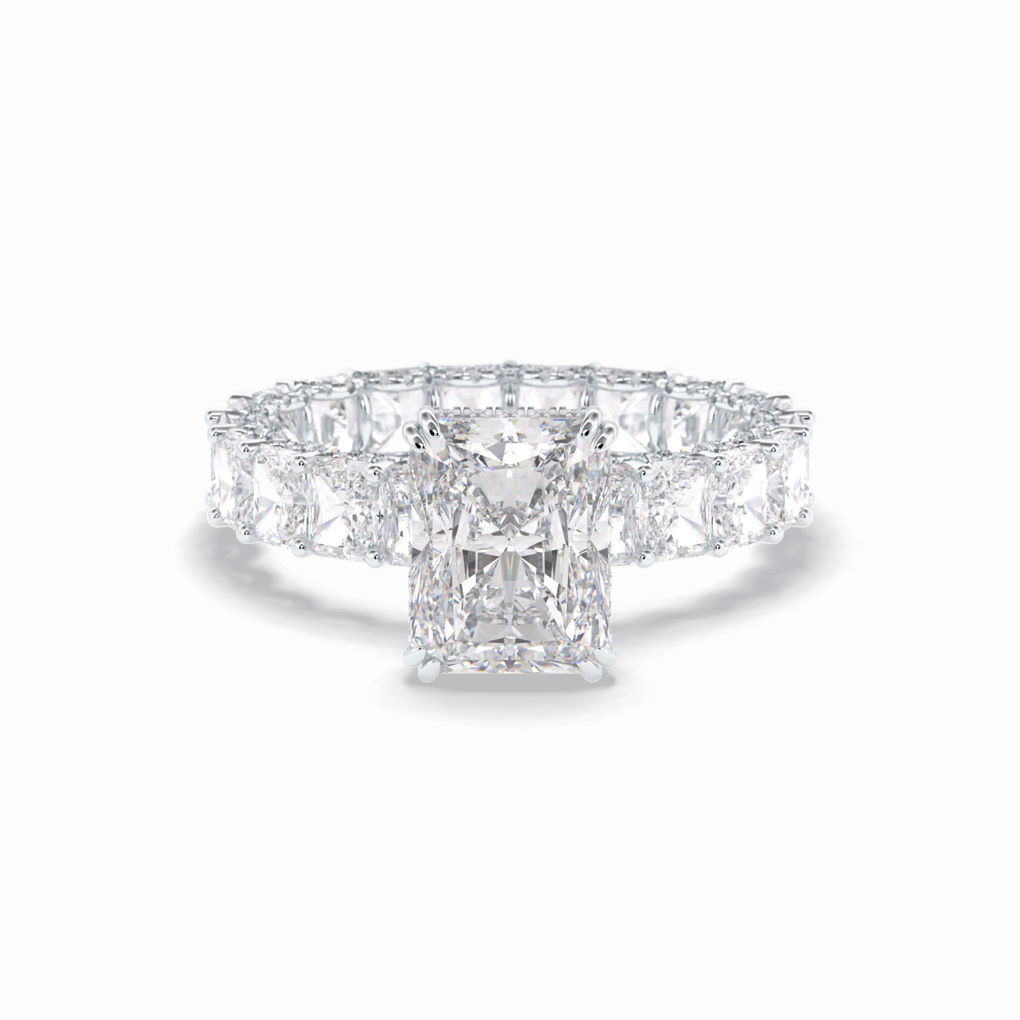 3.0 CT Radiant Cut Pave & Hidden Halo Style Moissanite Engagement Rings