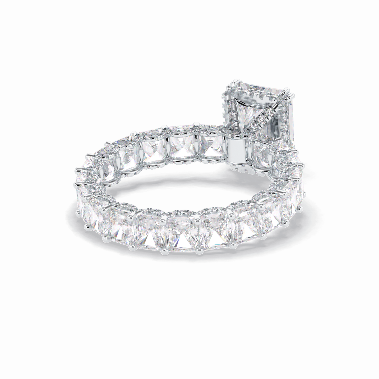 3.0 CT Radiant Cut Pave & Hidden Halo Style Moissanite Engagement Rings