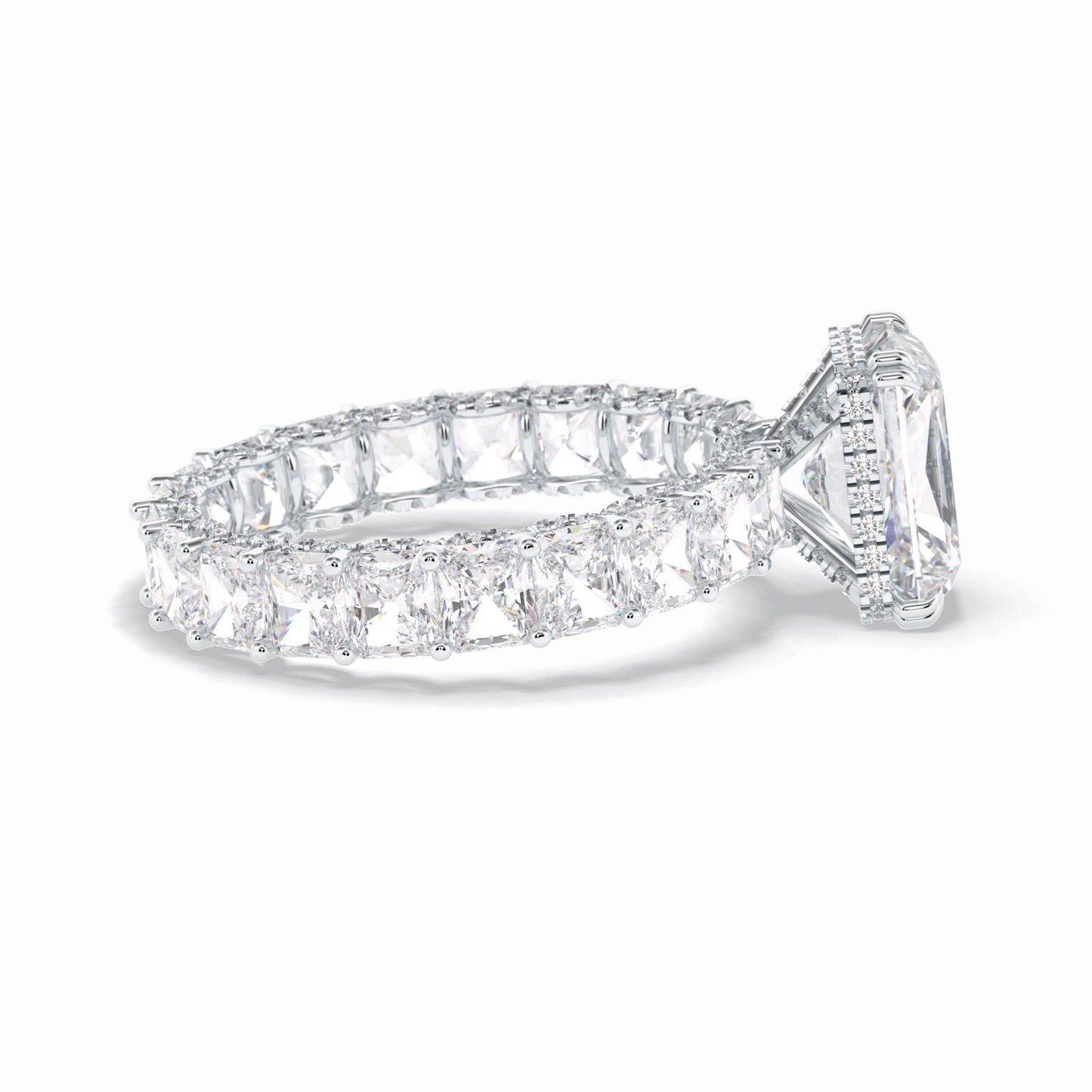 3.0 CT Radiant Cut Pave & Hidden Halo Style Moissanite Engagement Rings