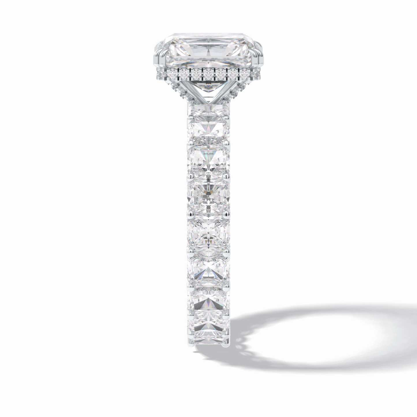 3.0 CT Radiant Cut Pave & Hidden Halo Style Moissanite Engagement Rings