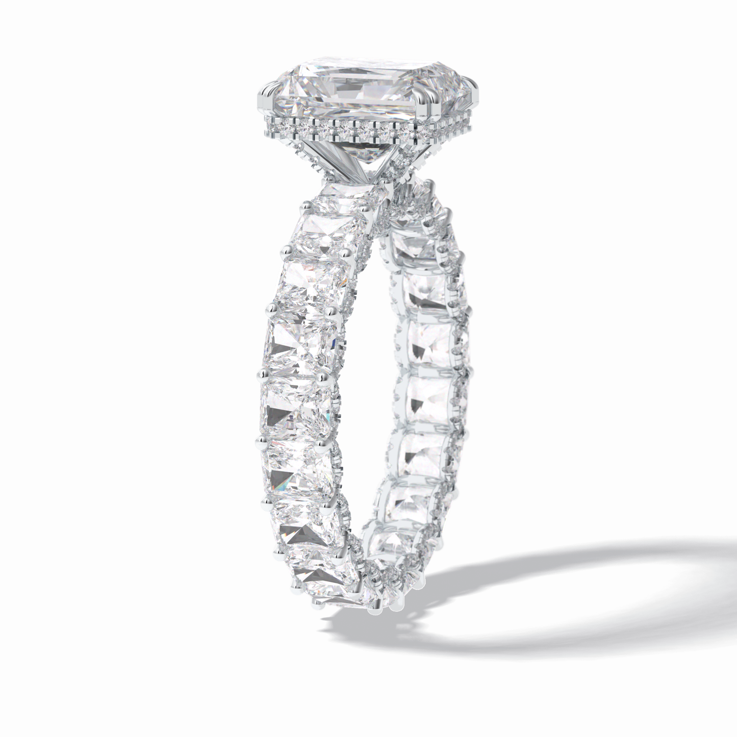3.0 CT Radiant Cut Pave & Hidden Halo Style Moissanite Engagement Rings