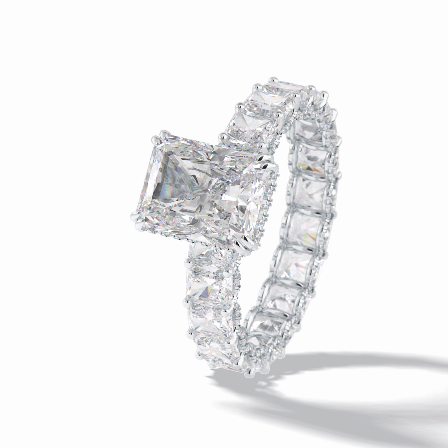 3.0 CT Radiant Cut Pave & Hidden Halo Style Moissanite Engagement Rings