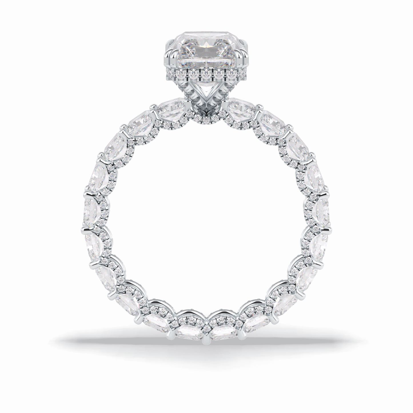 3.0 CT Radiant Cut Pave & Hidden Halo Style Moissanite Engagement Rings