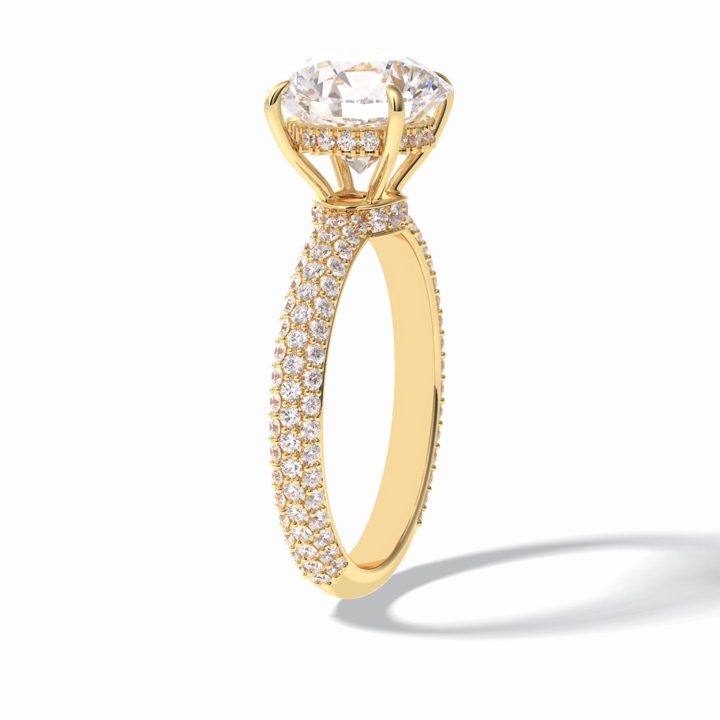 3.0 CT Round Cut Pave & Hidden Halo Style Moissanite Engagement Rings