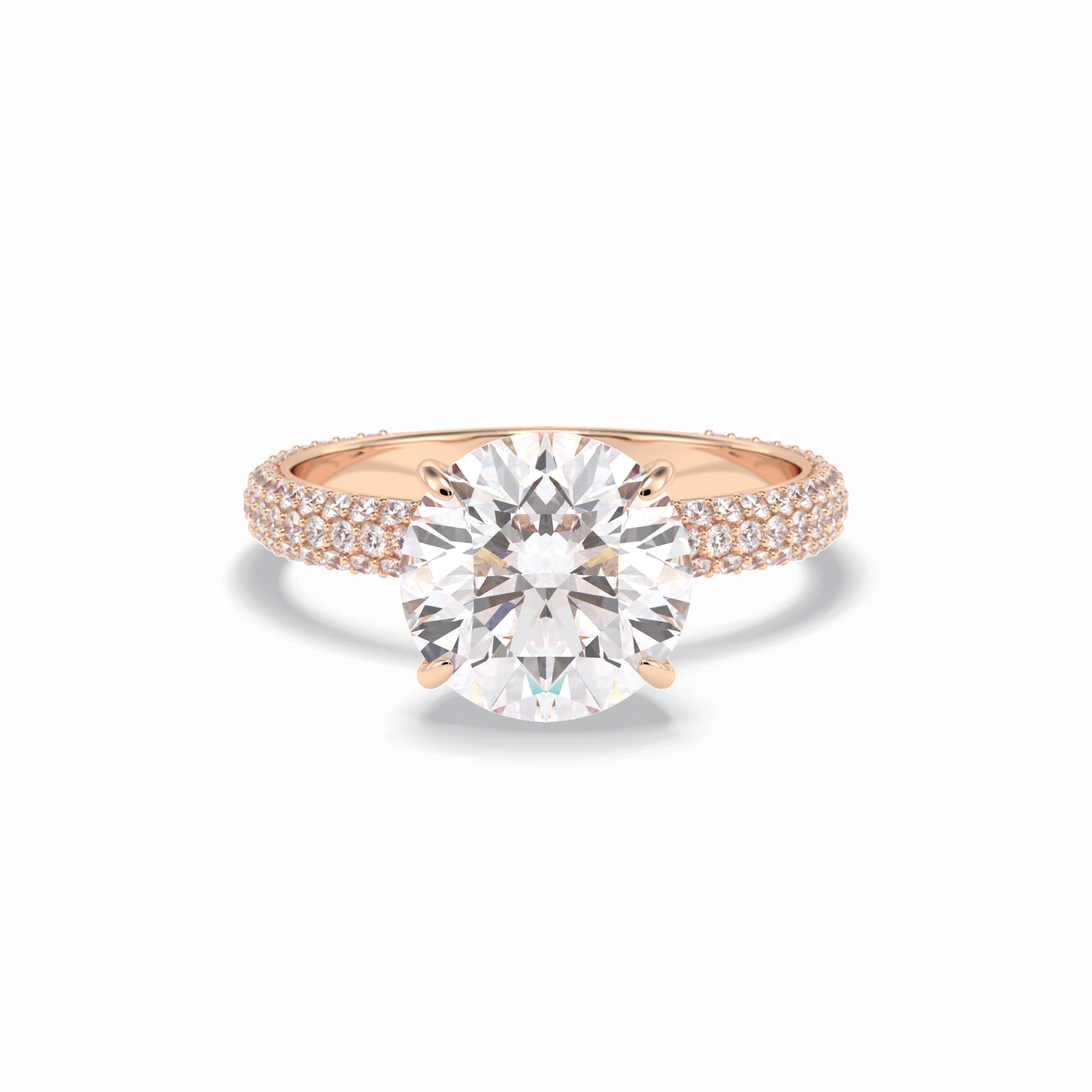 3.0 CT Round Cut Pave & Hidden Halo Style Moissanite Engagement Rings