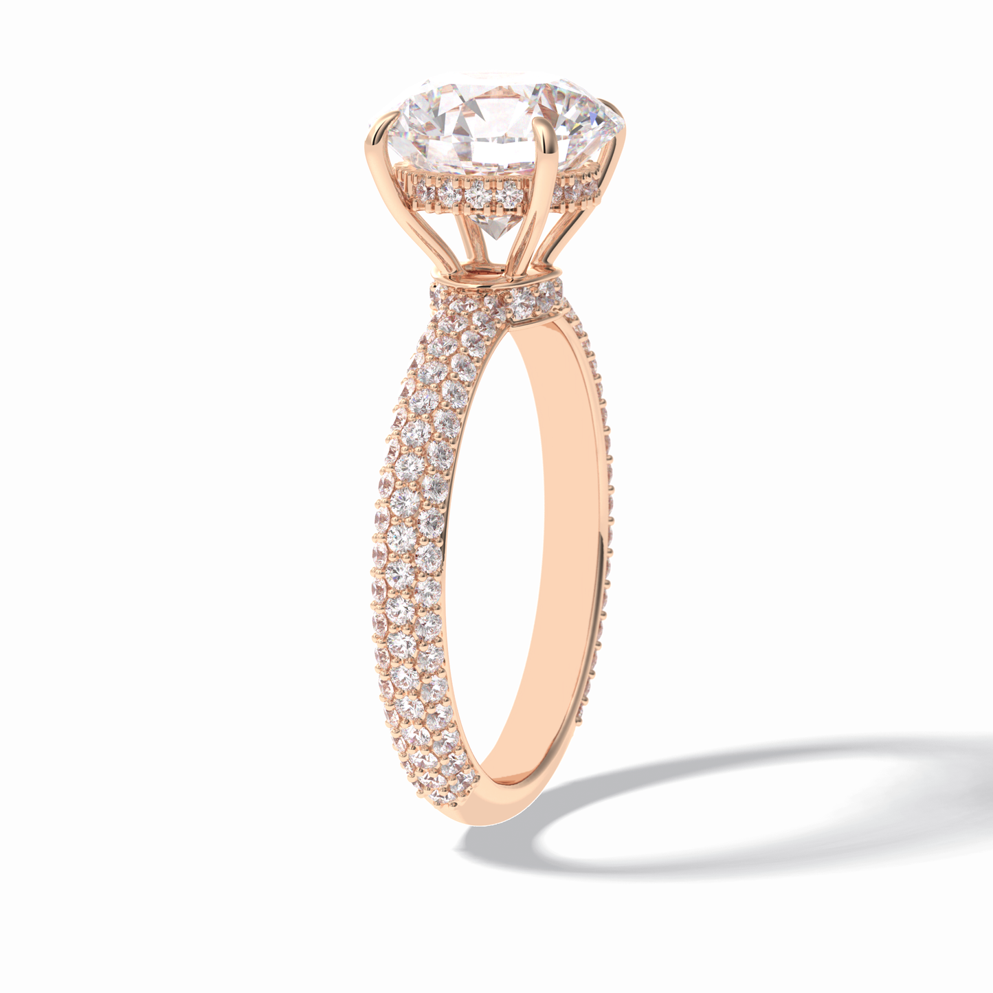 3.0 CT Round Cut Pave & Hidden Halo Style Moissanite Engagement Rings