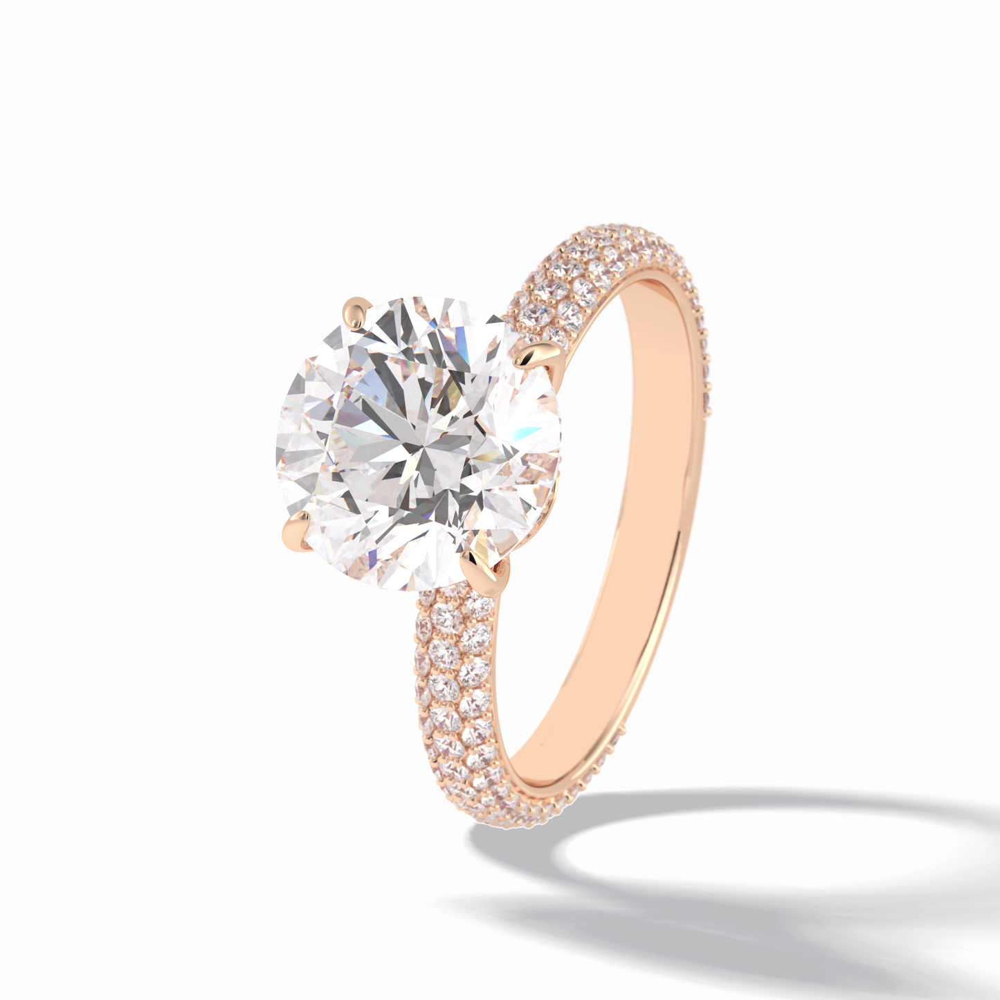 3.0 CT Round Cut Pave & Hidden Halo Style Moissanite Engagement Rings