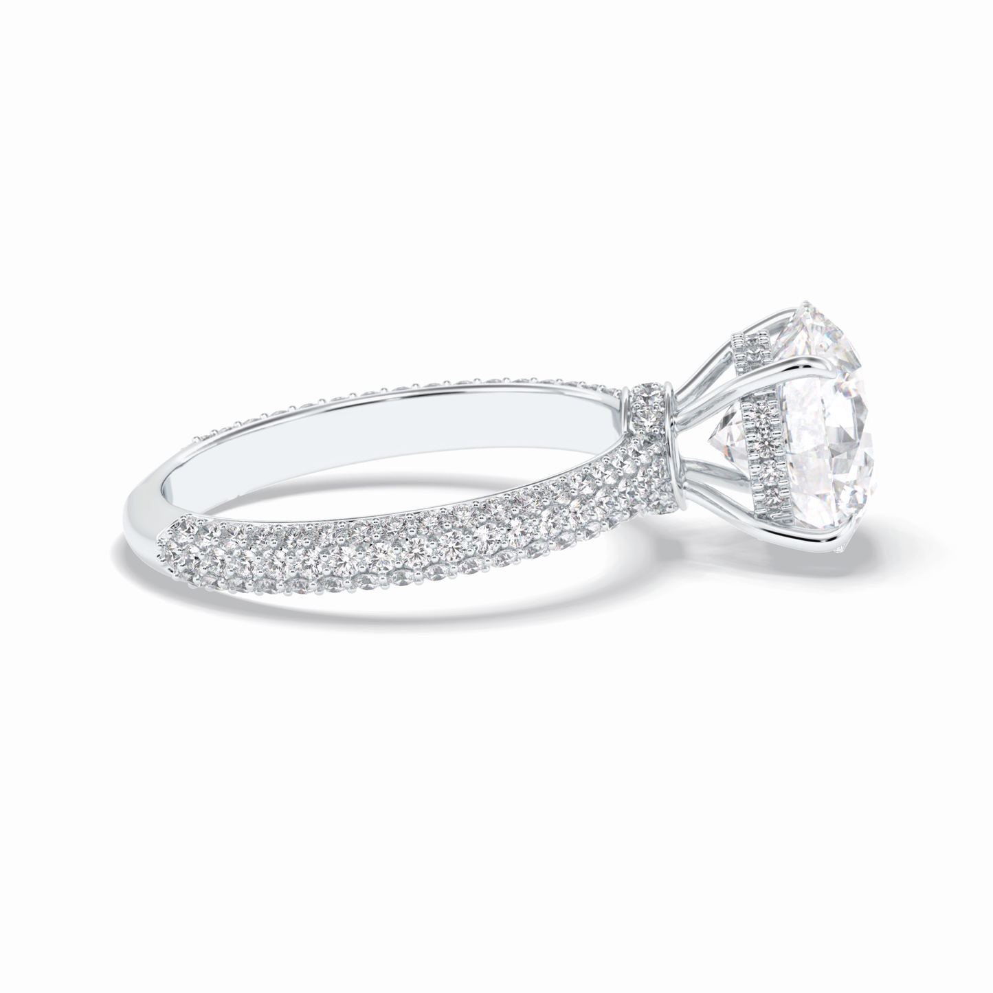 3.0 CT Round Cut Pave & Hidden Halo Style Moissanite Engagement Rings