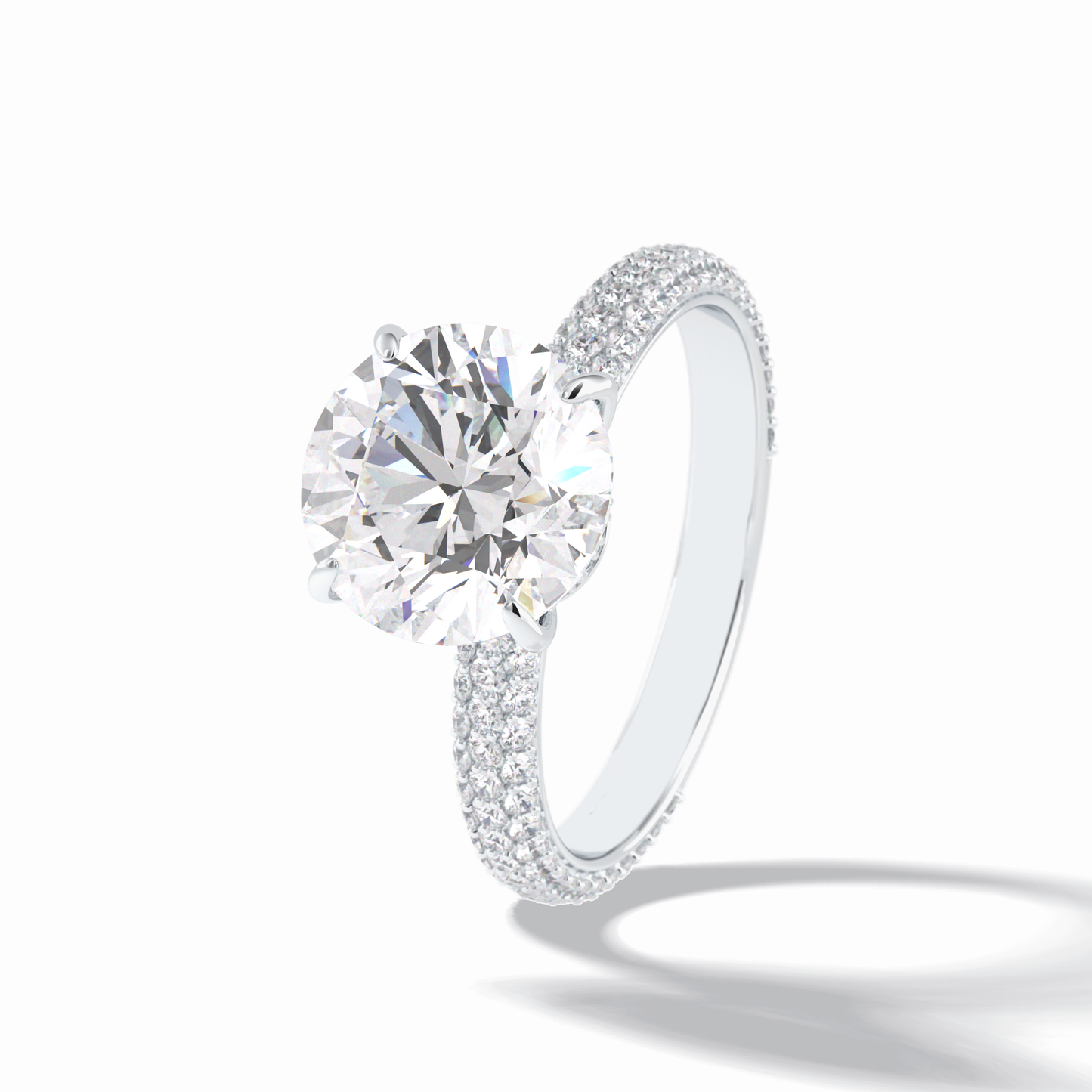 3.0 CT Round Cut Pave & Hidden Halo Style Moissanite Engagement Rings