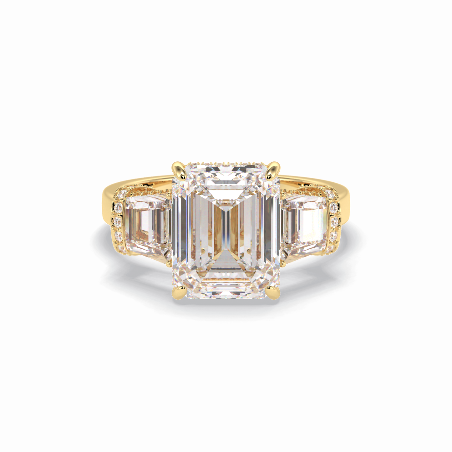 4.0 CT Emerald Cut Three Stones Style Moissanite Engagement Rings