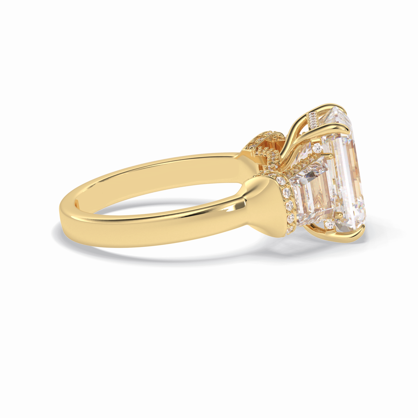 4.0 CT Emerald Cut Three Stones Style Moissanite Engagement Rings