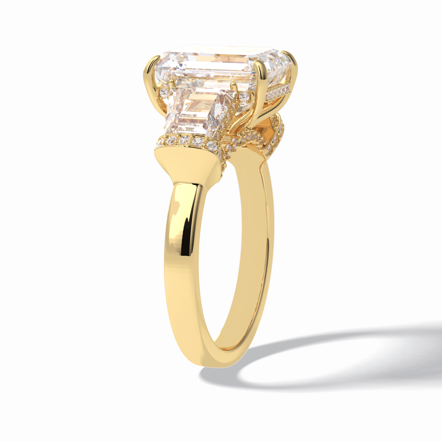 4.0 CT Emerald Cut Three Stones Style Moissanite Engagement Rings
