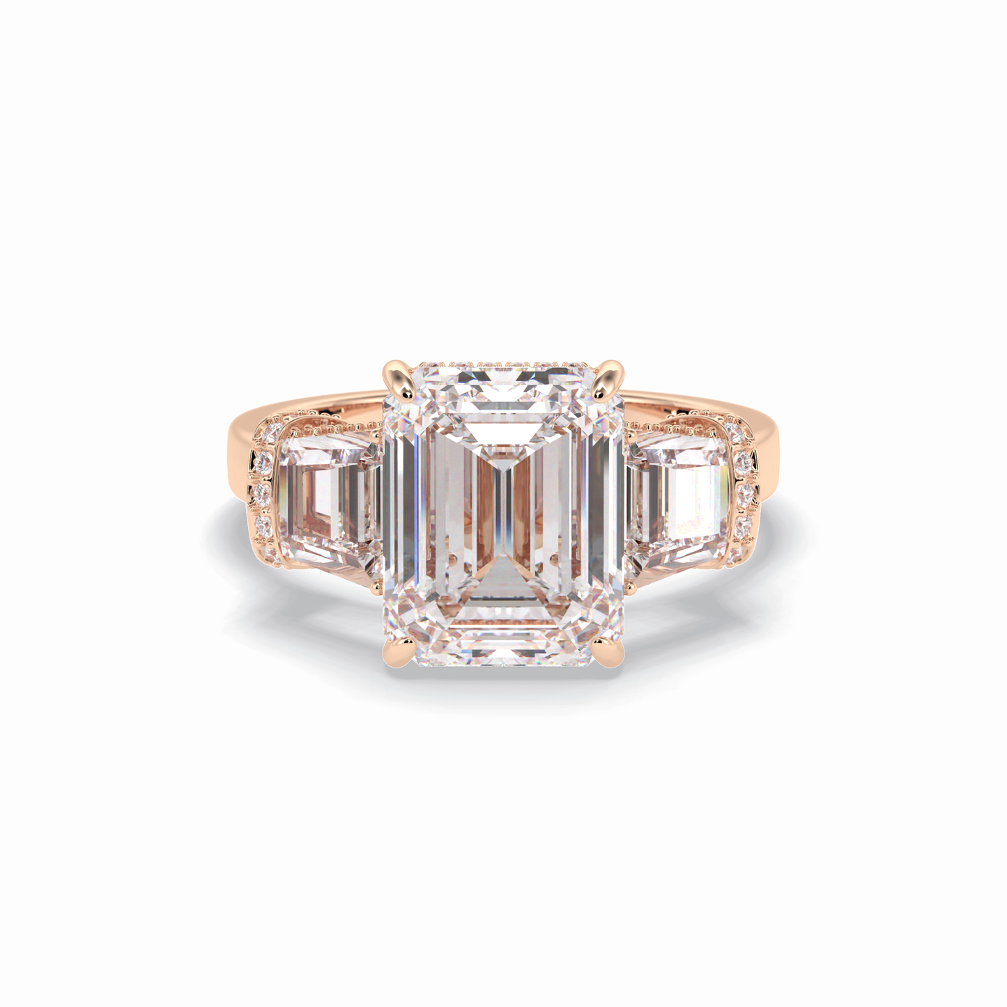 4.0 CT Emerald Cut Three Stones Style Moissanite Engagement Rings