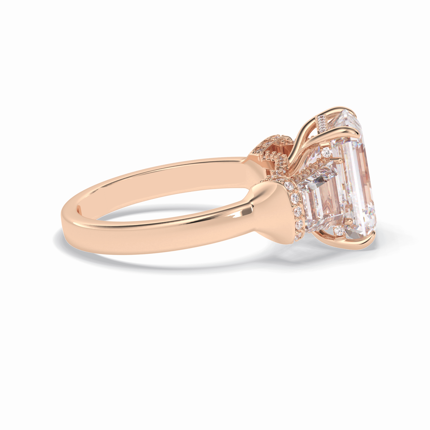 4.0 CT Emerald Cut Three Stones Style Moissanite Engagement Rings