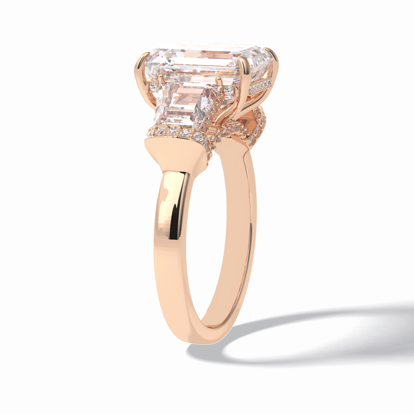4.0 CT Emerald Cut Three Stones Style Moissanite Engagement Rings