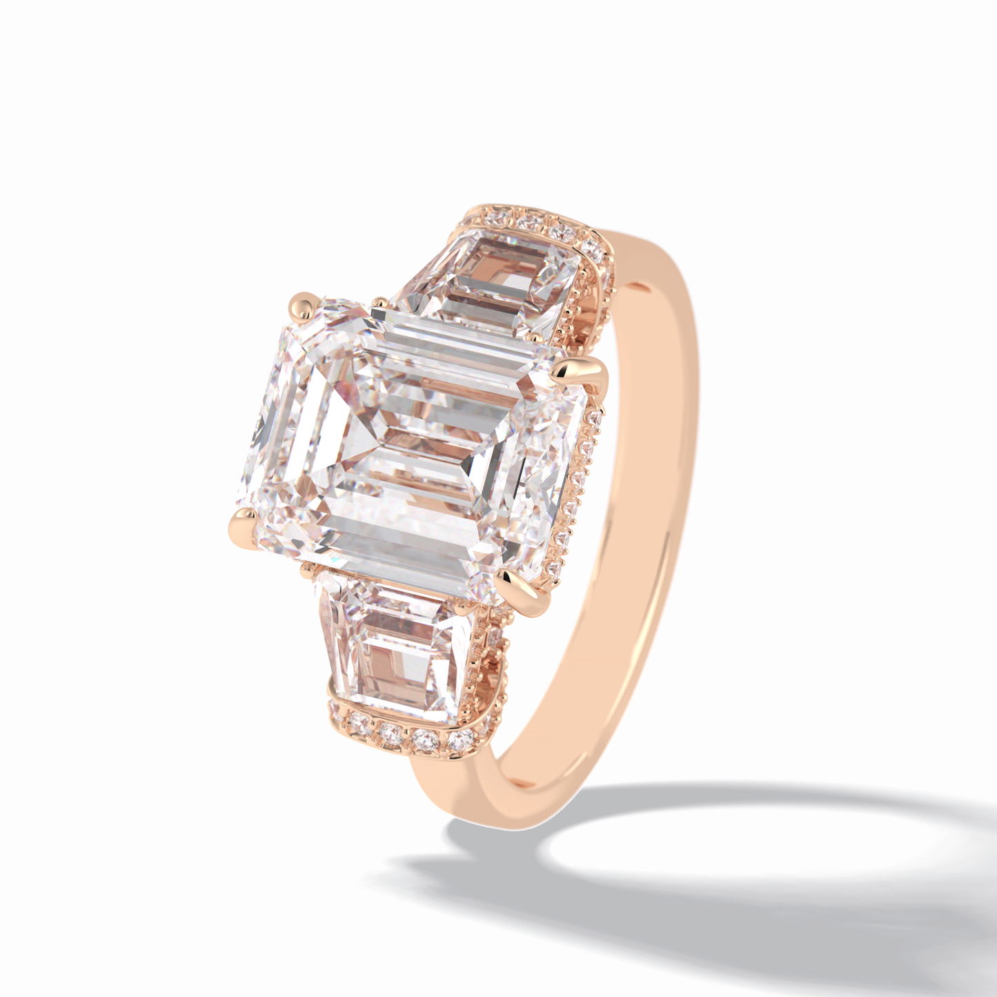 4.0 CT Emerald Cut Three Stones Style Moissanite Engagement Rings