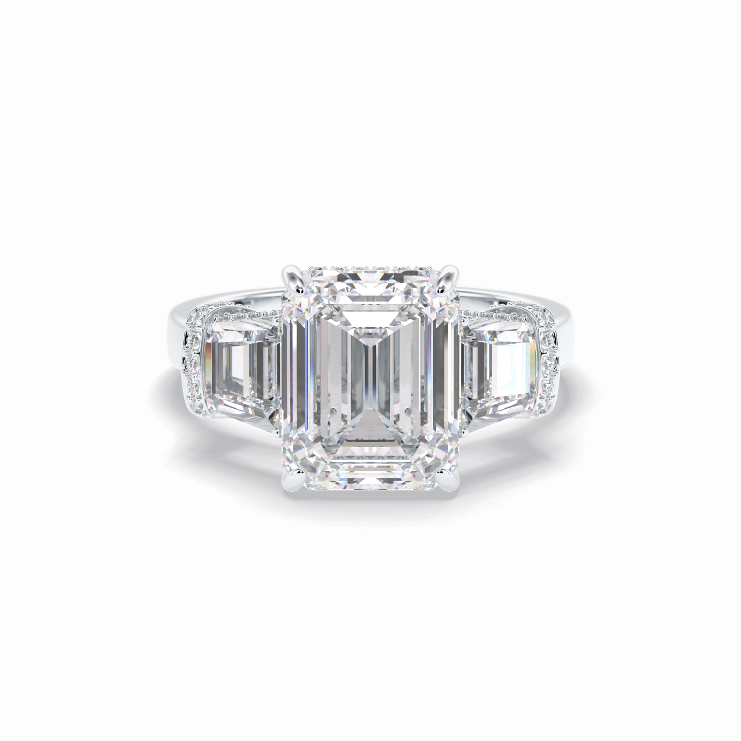 4.0 CT Emerald Cut Three Stones Style Moissanite Engagement Rings