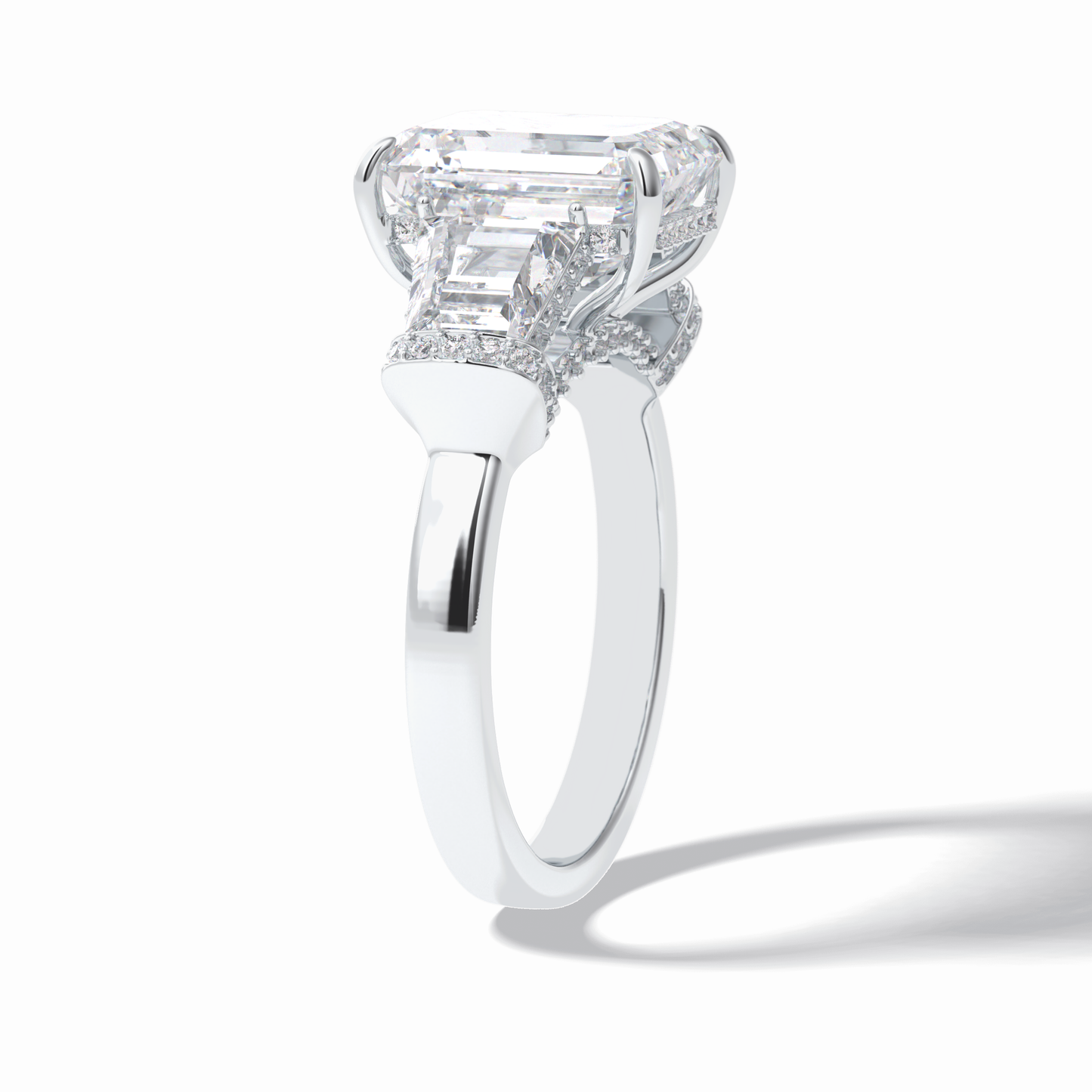 4.0 CT Emerald Cut Three Stones Style Moissanite Engagement Rings