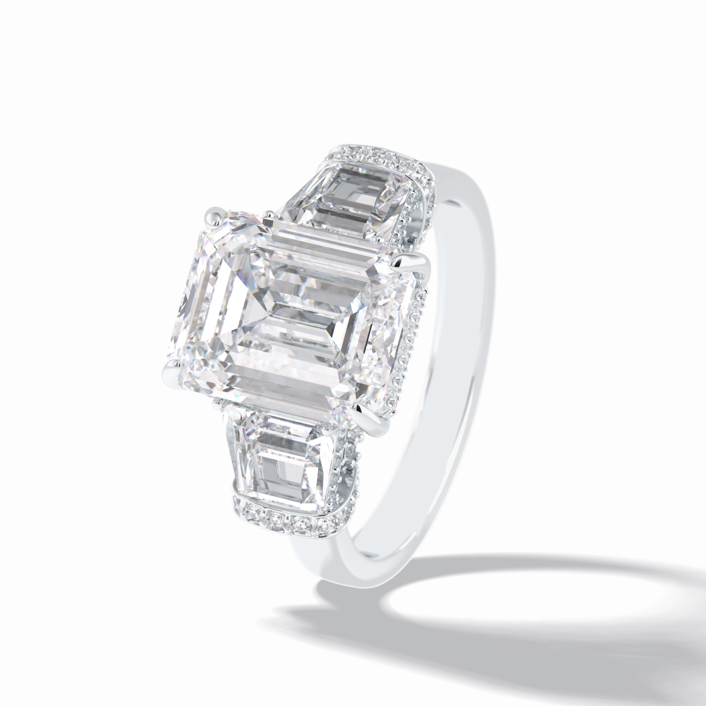 4.0 CT Emerald Cut Three Stones Style Moissanite Engagement Rings