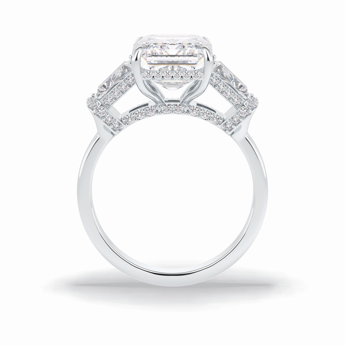 4.0 CT Emerald Cut Three Stones Style Moissanite Engagement Rings