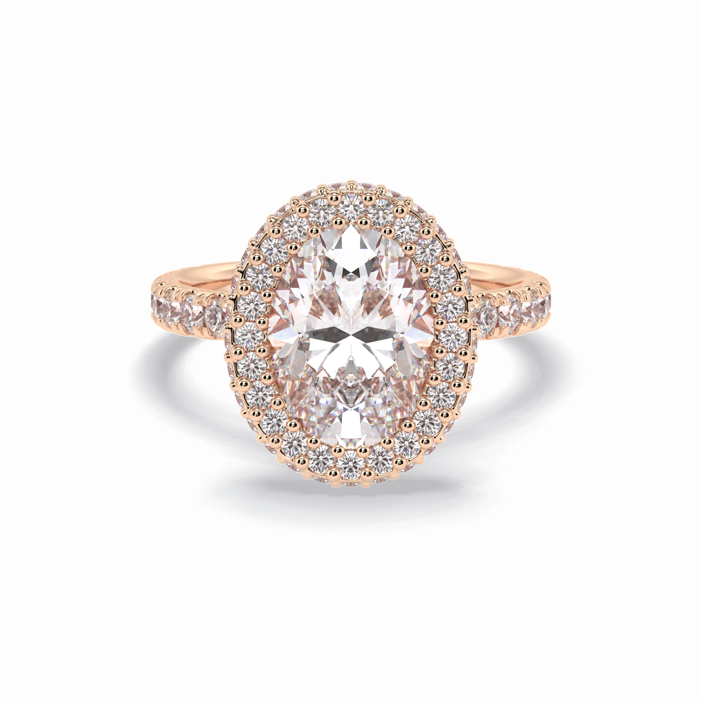 0.54 CT Oval Cut Halo & Pave Style Moissanite Engagement Rings