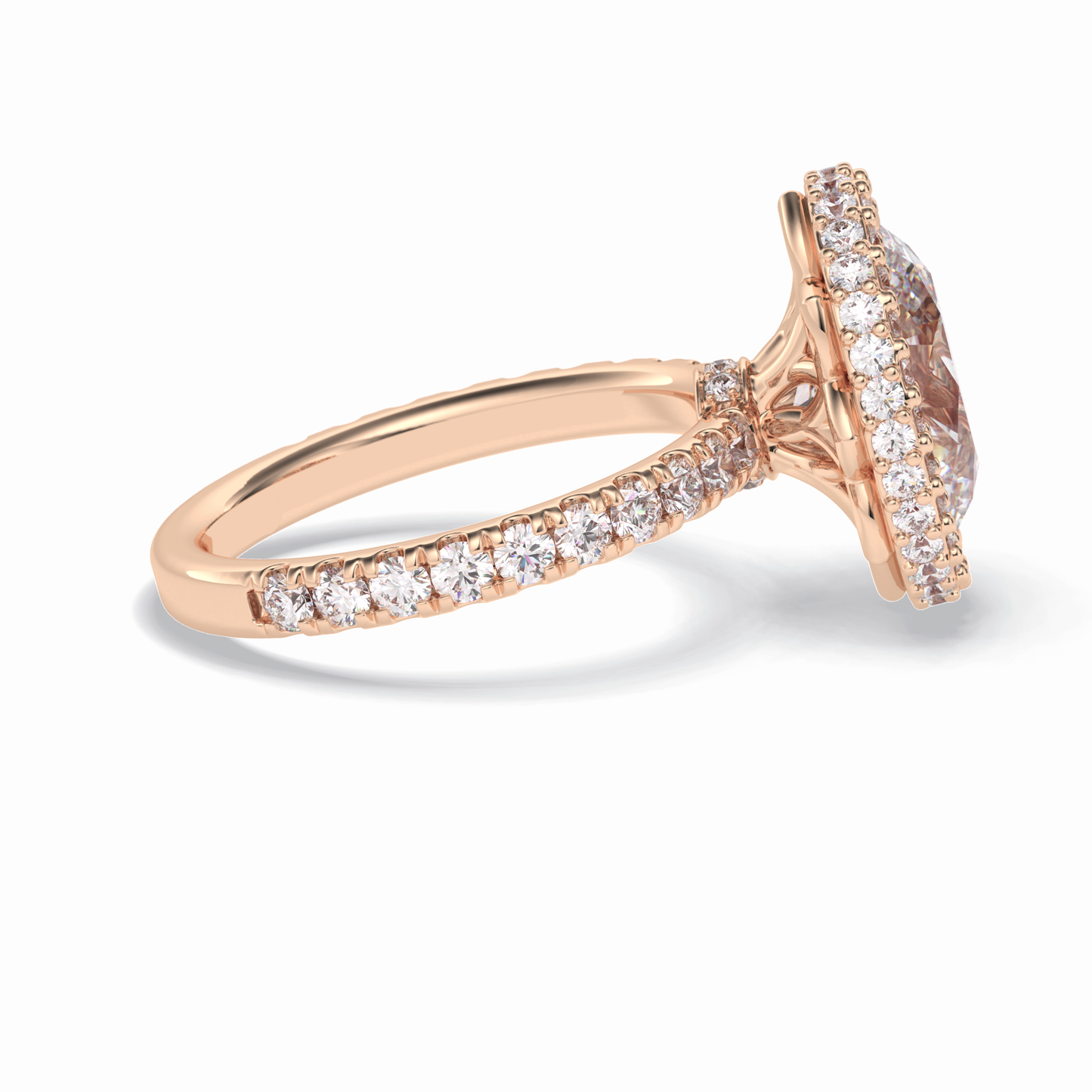 0.54 CT Oval Cut Halo & Pave Style Moissanite Engagement Rings