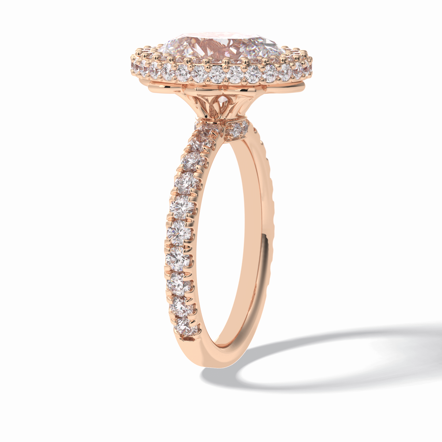 0.54 CT Oval Cut Halo & Pave Style Moissanite Engagement Rings