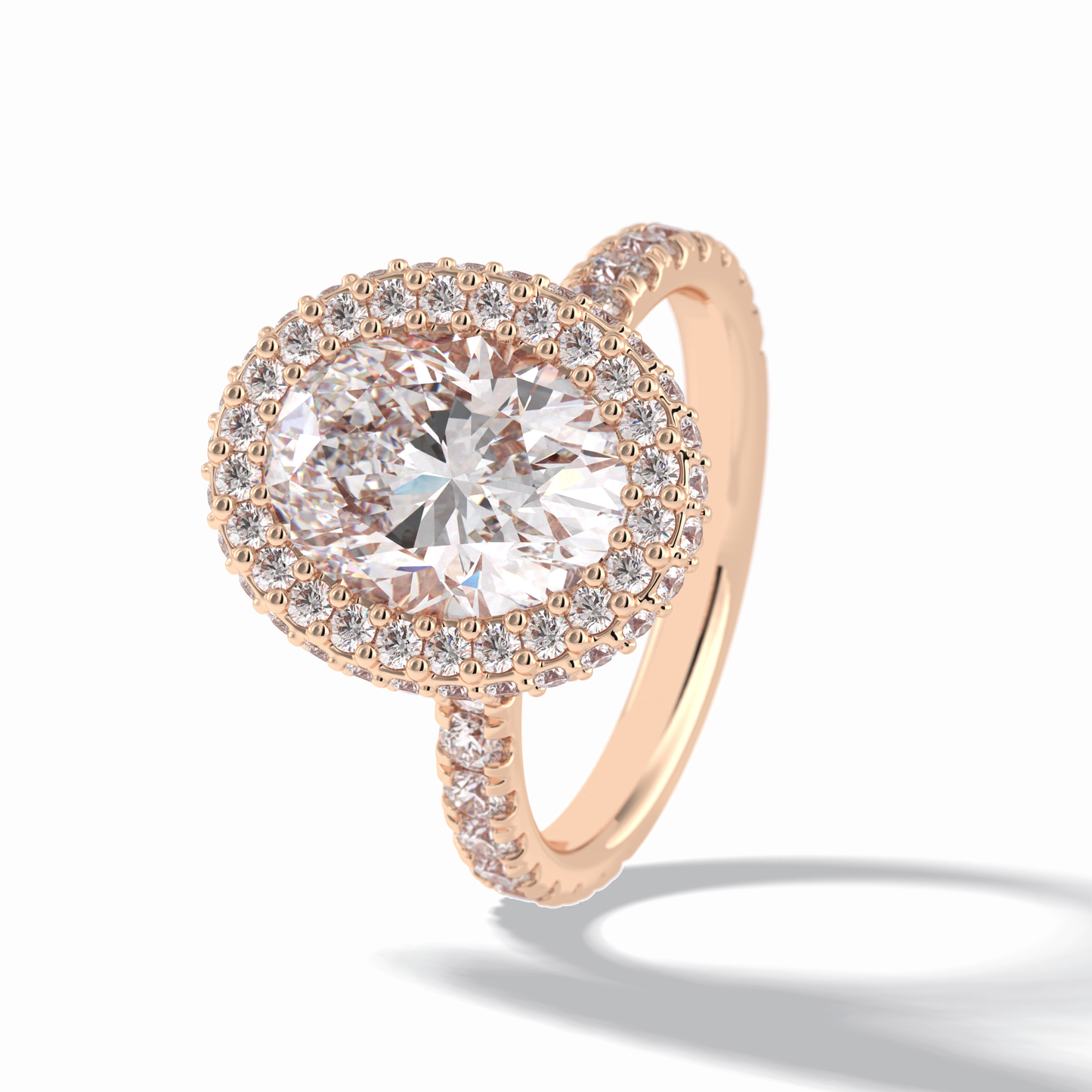 0.54 CT Oval Cut Halo & Pave Style Moissanite Engagement Rings
