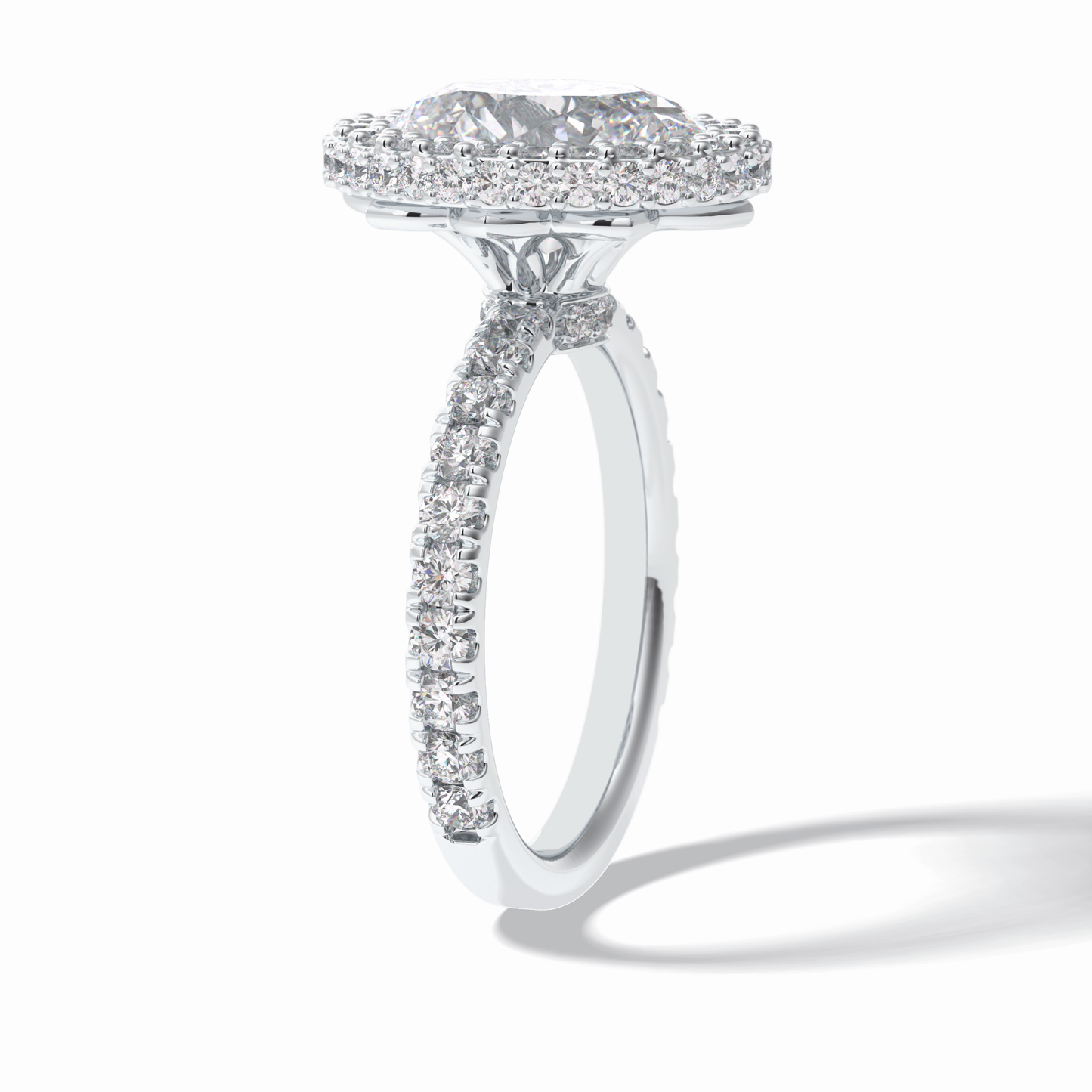 0.54 CT Oval Cut Halo & Pave Style Moissanite Engagement Rings