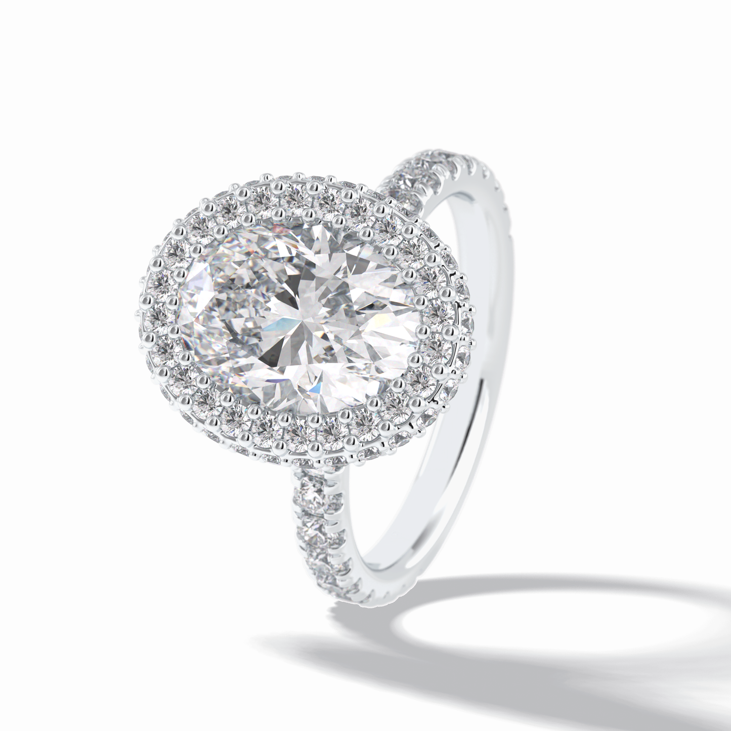 0.54 CT Oval Cut Halo & Pave Style Moissanite Engagement Rings