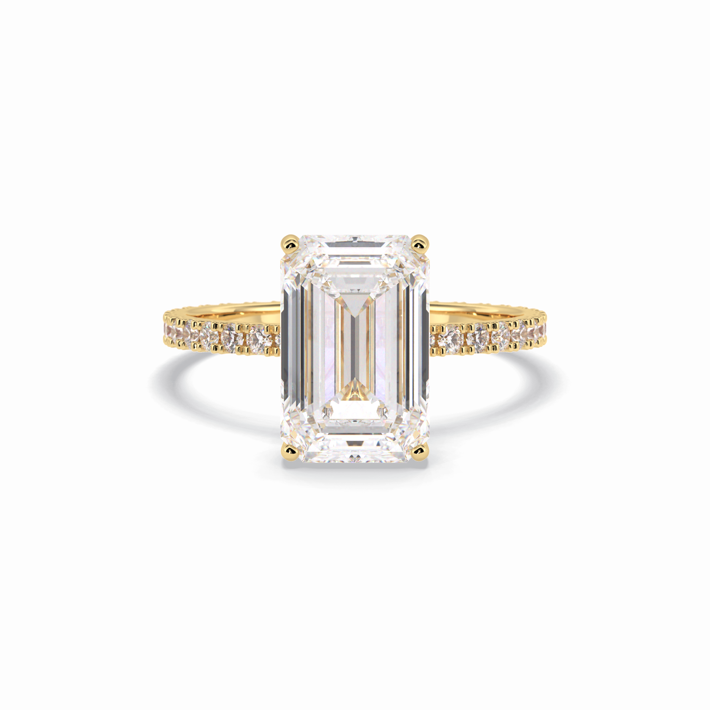3.06 CT Emerald Cut Hidden Halo & Pave Style Moissanite Engagement Rings
