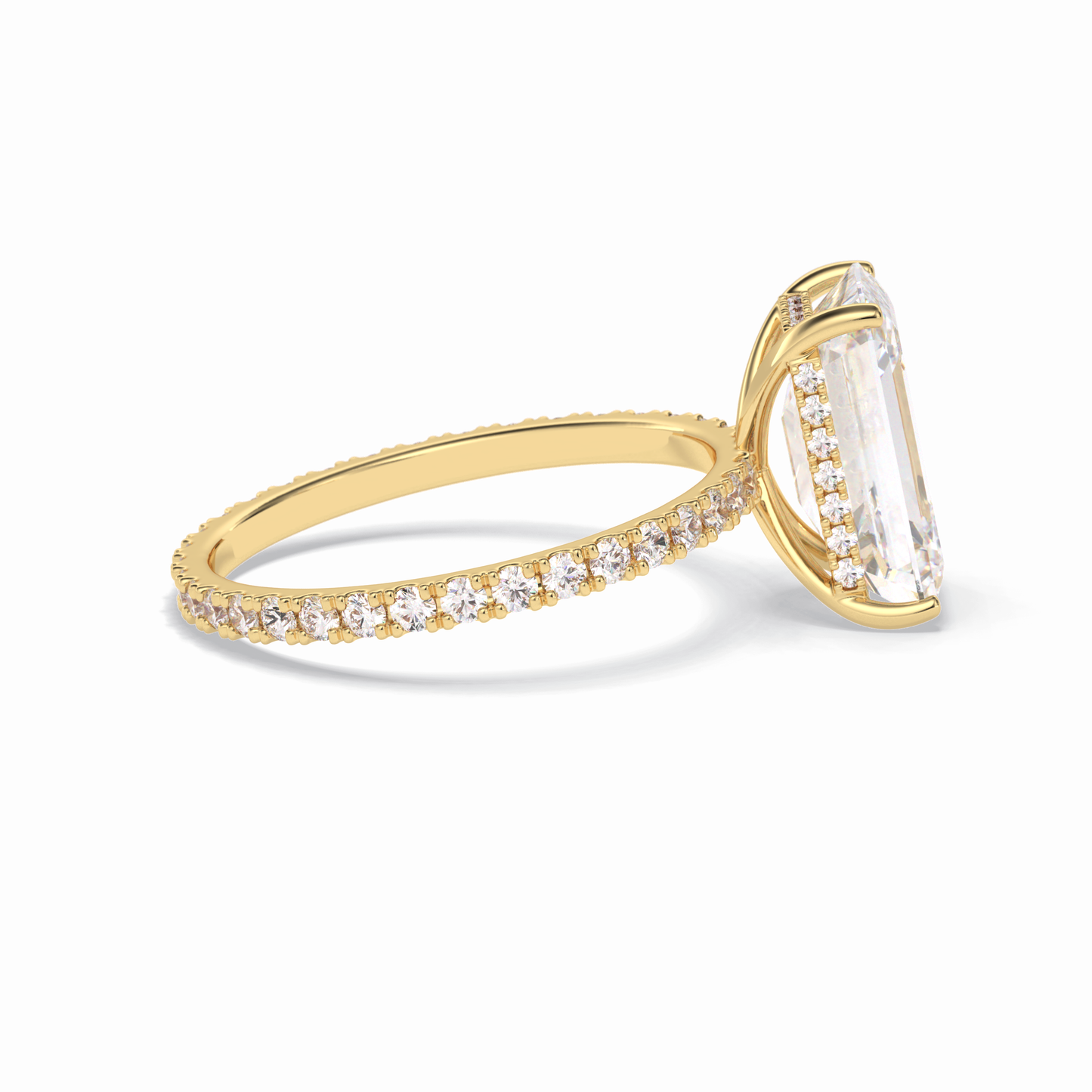 3.06 CT Emerald Cut Hidden Halo & Pave Style Moissanite Engagement Rings