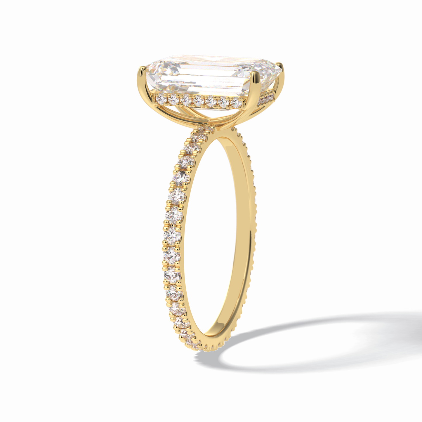 3.06 CT Emerald Cut Hidden Halo & Pave Style Moissanite Engagement Rings