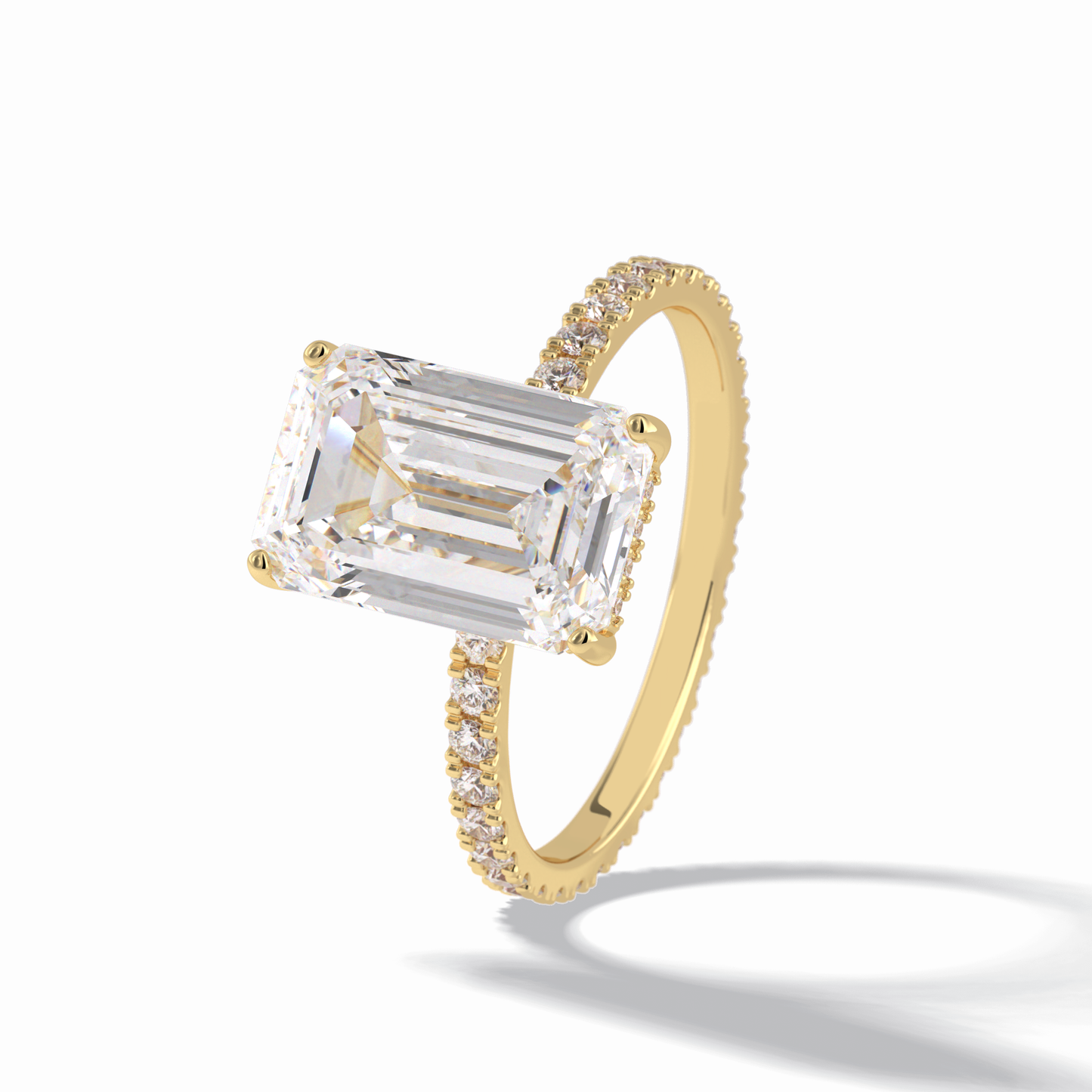 3.06 CT Emerald Cut Hidden Halo & Pave Style Moissanite Engagement Rings