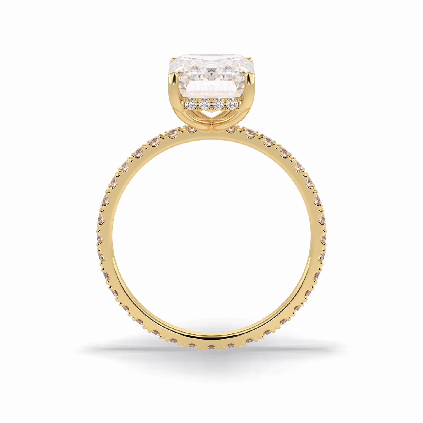 3.06 CT Emerald Cut Hidden Halo & Pave Style Moissanite Engagement Rings
