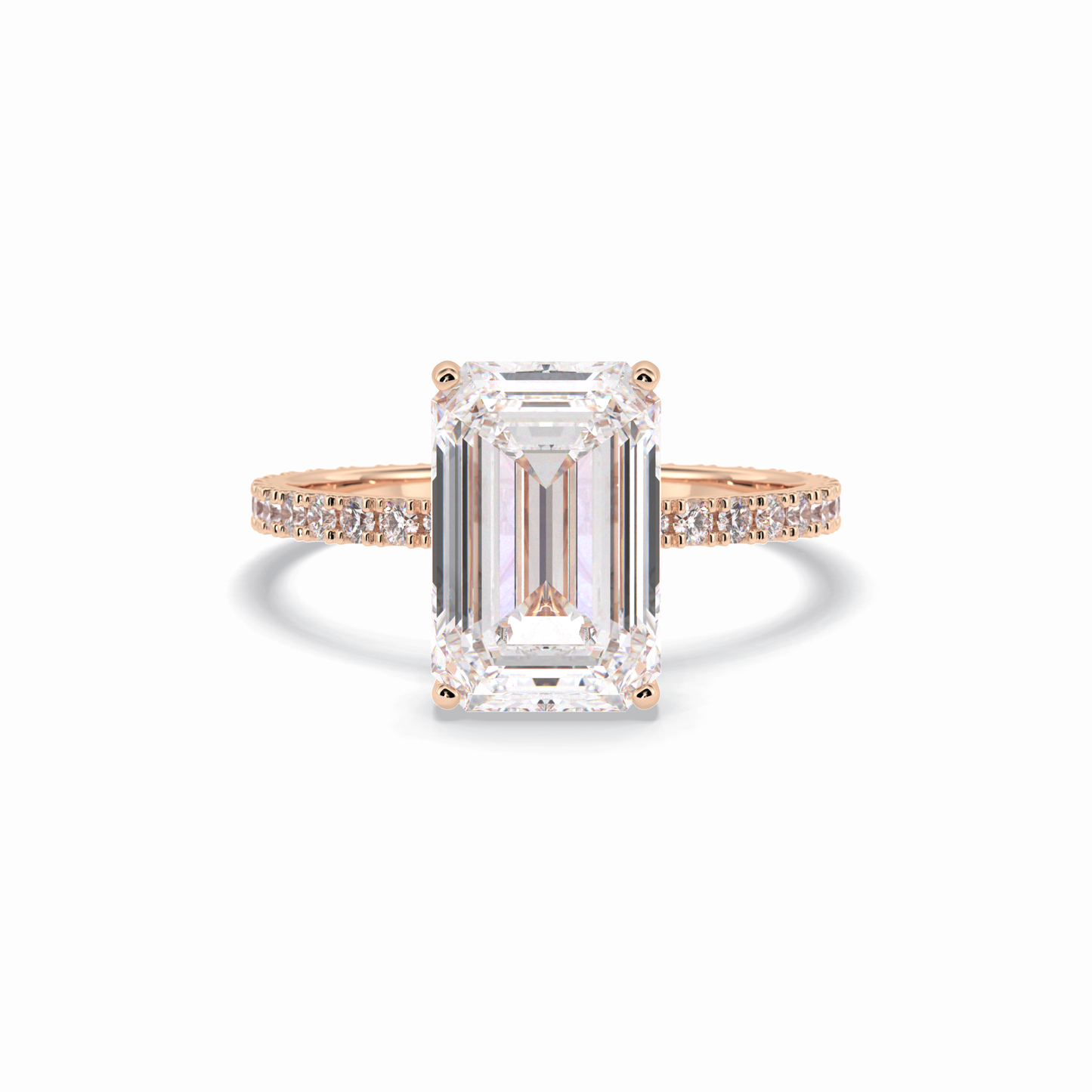 3.06 CT Emerald Cut Hidden Halo & Pave Style Moissanite Engagement Rings