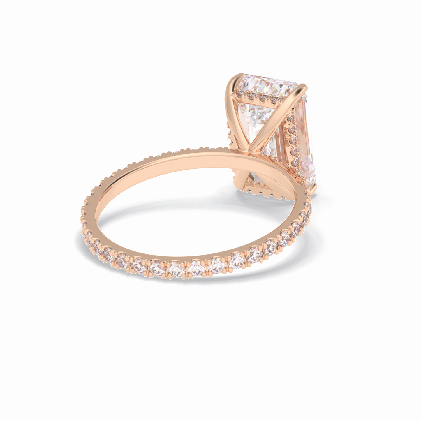 3.06 CT Emerald Cut Hidden Halo & Pave Style Moissanite Engagement Rings