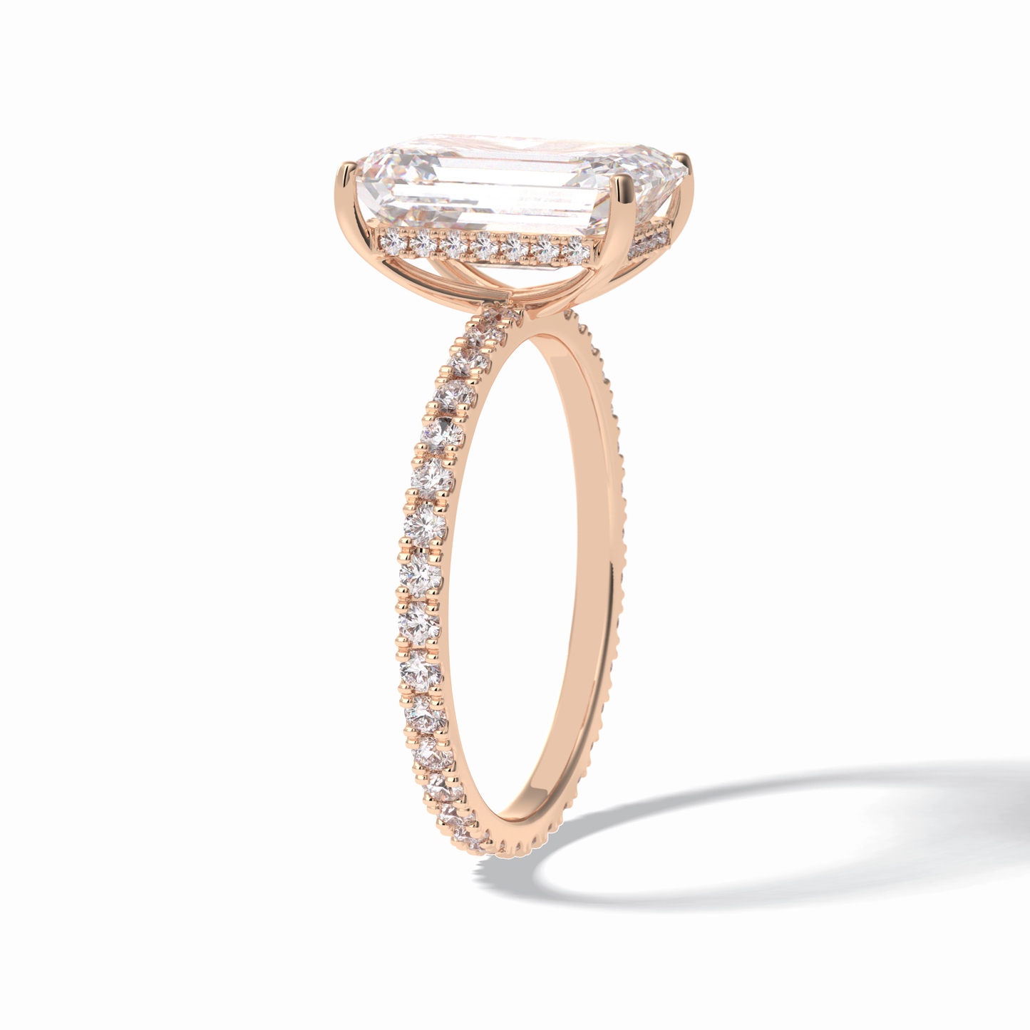 3.06 CT Emerald Cut Hidden Halo & Pave Style Moissanite Engagement Rings