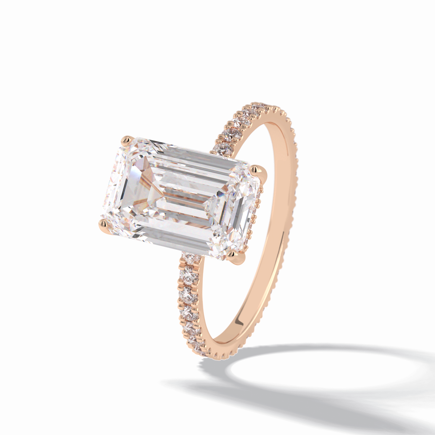 3.06 CT Emerald Cut Hidden Halo & Pave Style Moissanite Engagement Rings